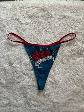 Y2K Joe Boxer Blue Floral Print Cotton Thong Panties
